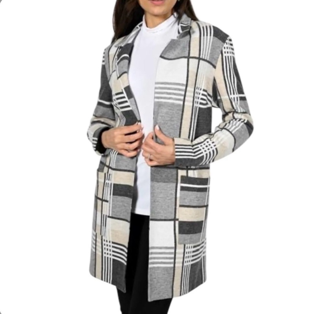 NWT Frank Lyman Plaid Knit Open Front Knit Cardigan Jacket